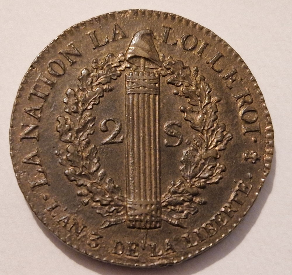 Louis XVI- Double sol constitutionnel au faisceau 1791 Paris Couvent des barnabites monnaies louis xvi double sol constitutionnel au faisceau 1791 paris couvent des barnabites