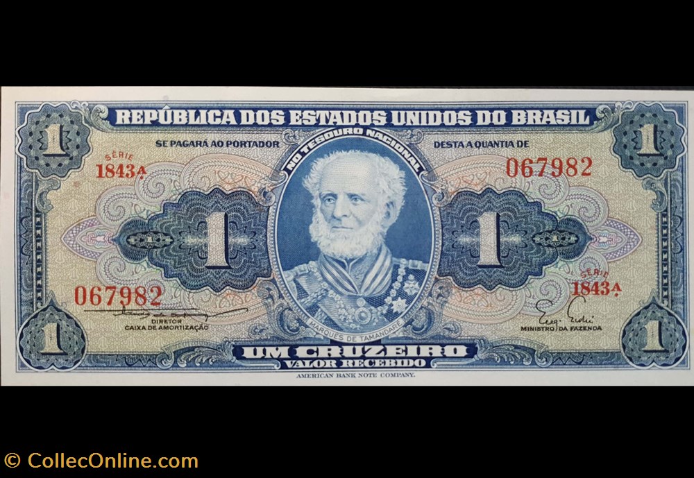 banknote south america brazil brrzil p 105 b 1 cruzeio 1954 58