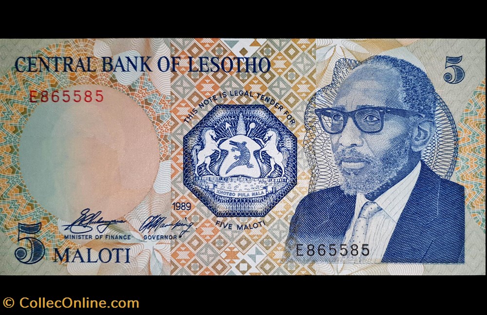 banknote africa lesotho p 10 a 5maloti 1989
