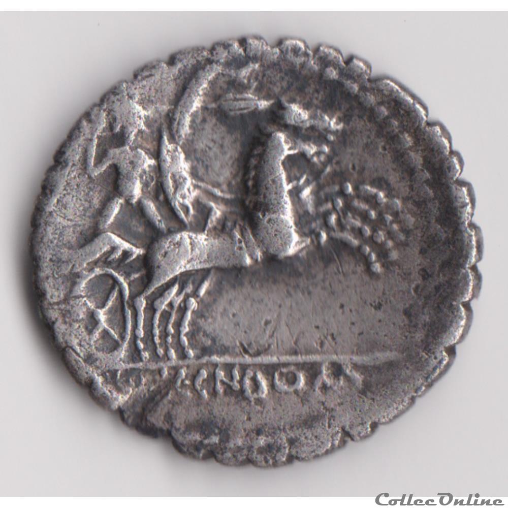 Denier serratus (118 avant J.-C.) Lucius Porcius Licinius 2 monnaie antique romaine denier serratus 118 avant j c lucius porcius licinius