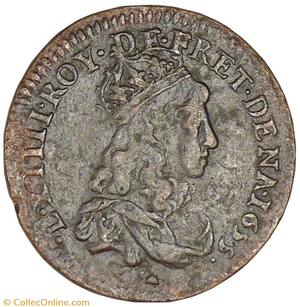 Louis XIV - Liard de France au buste juvénile monnaie royale louis xiv liard de france au buste juvenile