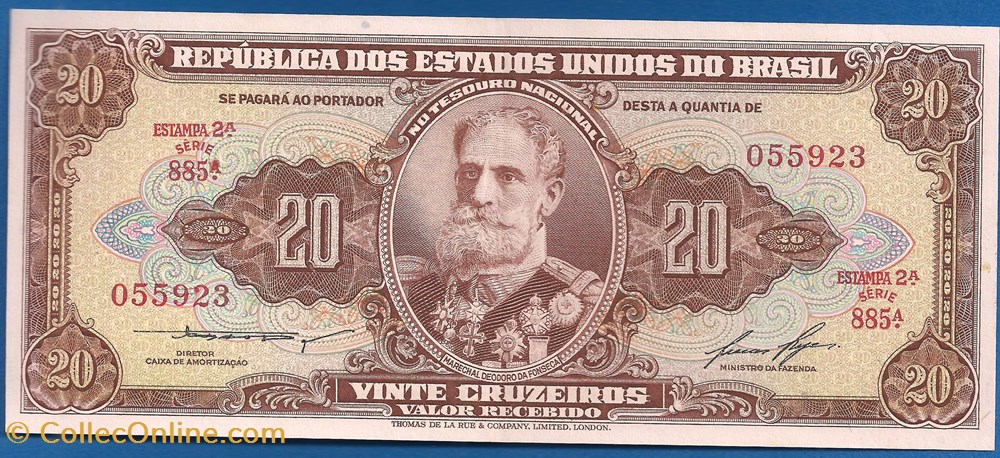 notas america do sul brasil 20 cruzeiros 1955