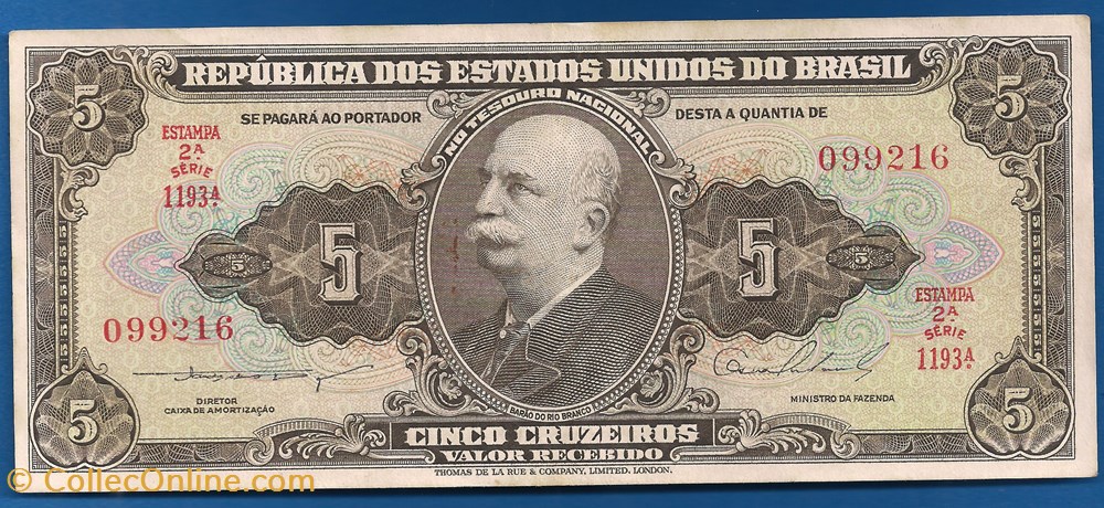 notas america do sul brasil 5 cruzeiros 1953 1969