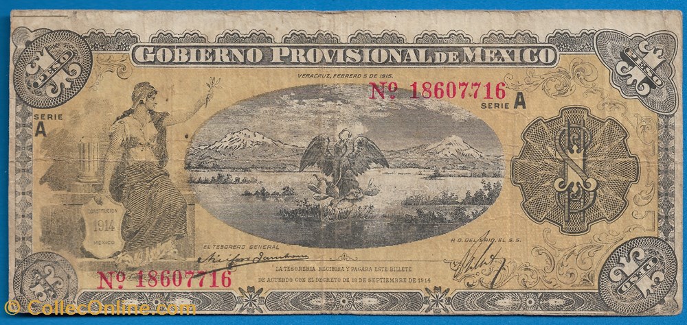 México 1 Peso 1915 notas america do norte mexico 1 peso 1915