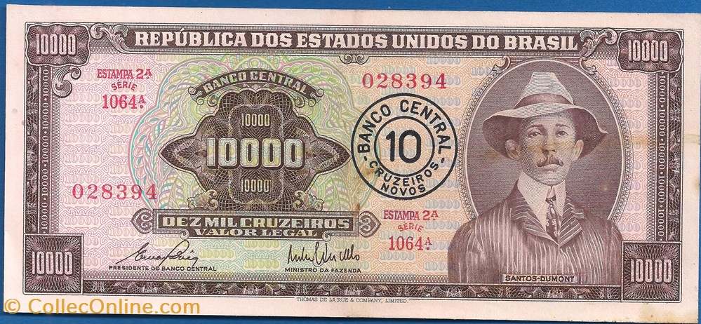 notas america do sul brasil 10 cruzeiros novos 1967