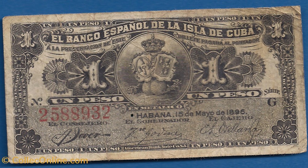 notas america central caraibas cuba 1 peso 1896