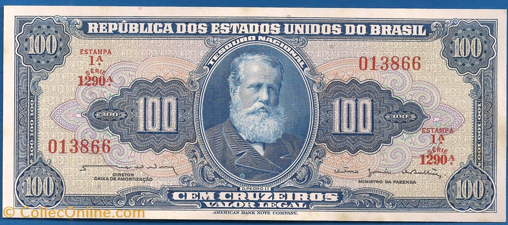 notas america do sul brasil 100 cruzeiros 1964
