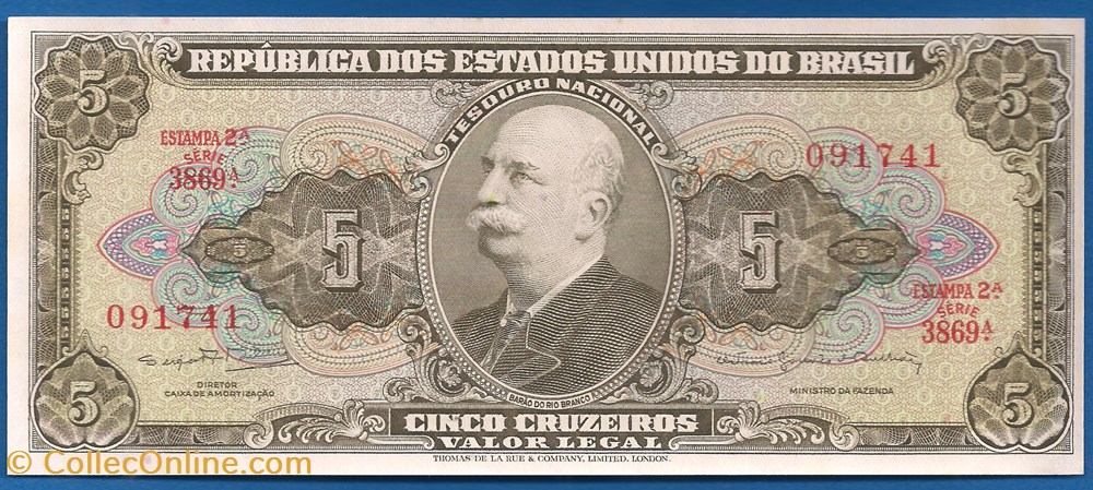 notas america do sul brasil 5 cruzeiros 1964
