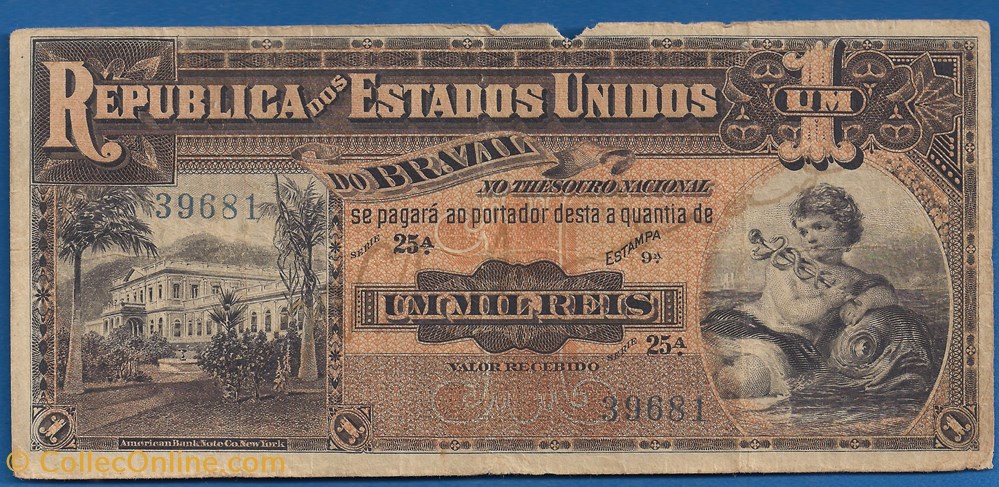 notas america do sul brasil 1 mil reis 1918