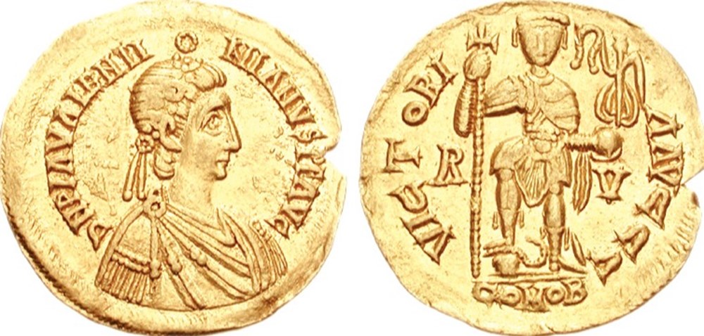 munzen barbarische konigreiche bis westgotenreich solidus in the name of valentinian iii