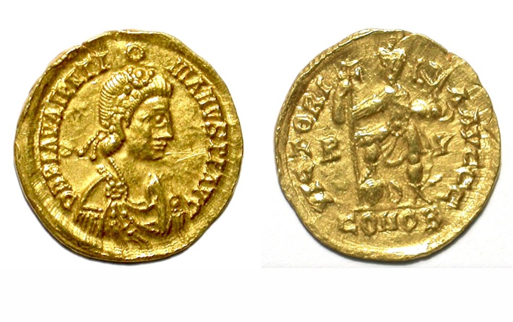 Solidus in the name of Valentinian III munzen barbarische konigreiche bis westgotenreich solidus in the name of valentinian iii