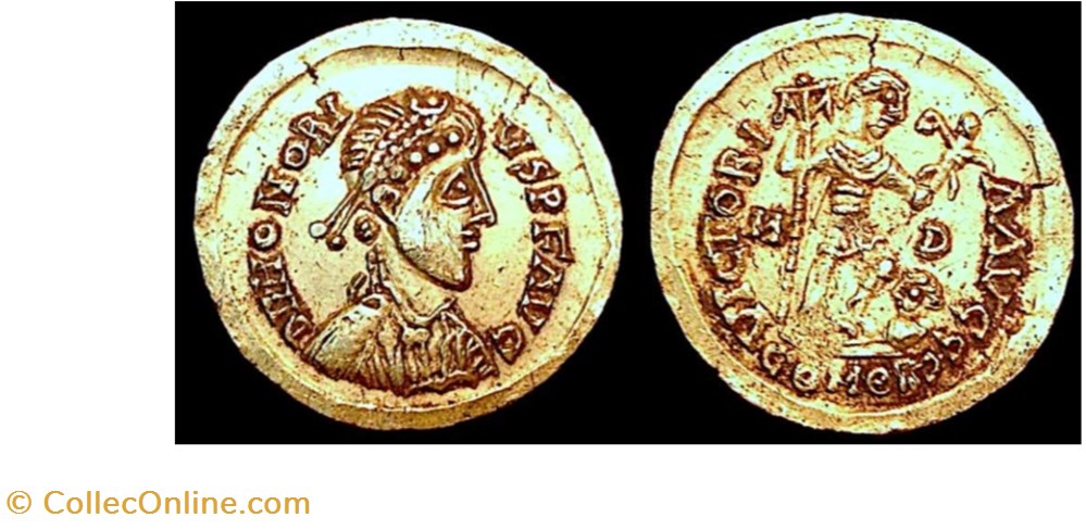 Suevic solidus in the name of Honorius (Stolen coin) munzen barbarische konigreiche bis konigreich der sweben suevic solidus in the name of honorius stolen coin