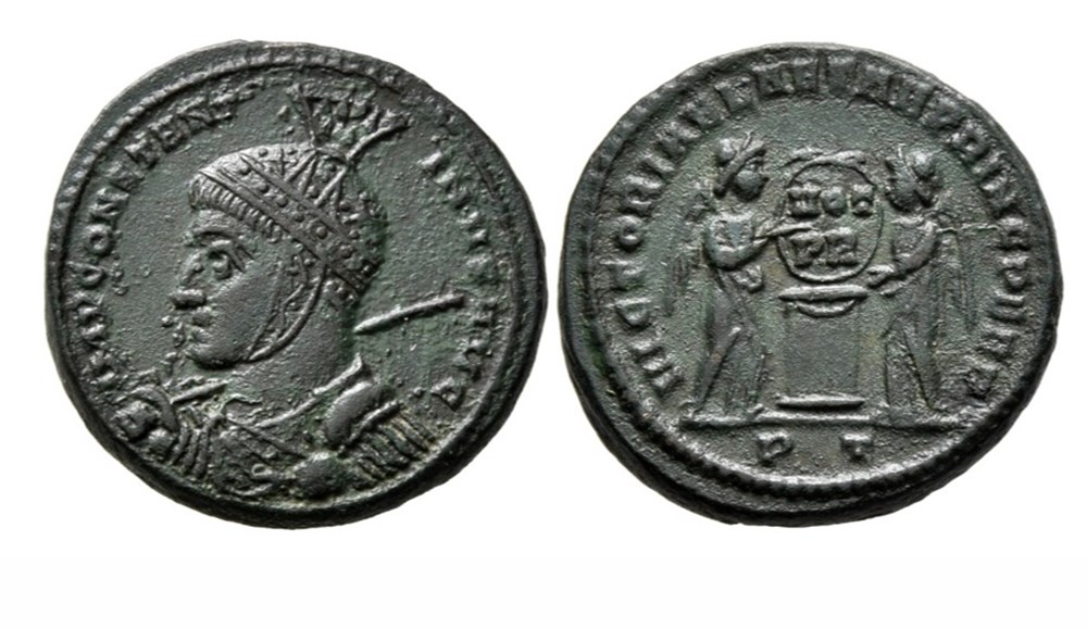 Ticinum - VICTORIAE LAETAE PRINC PERP munzen antike bis romische imperial und republik ticinum victoriae laetae princ perp