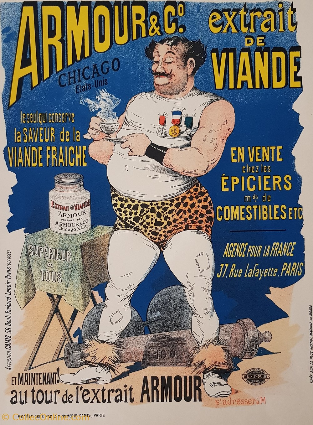 Affiche publicitaire Amour et Cie - Extrait de viande sports force halterophilie affiche publicitaire amour et cie extrait de viande