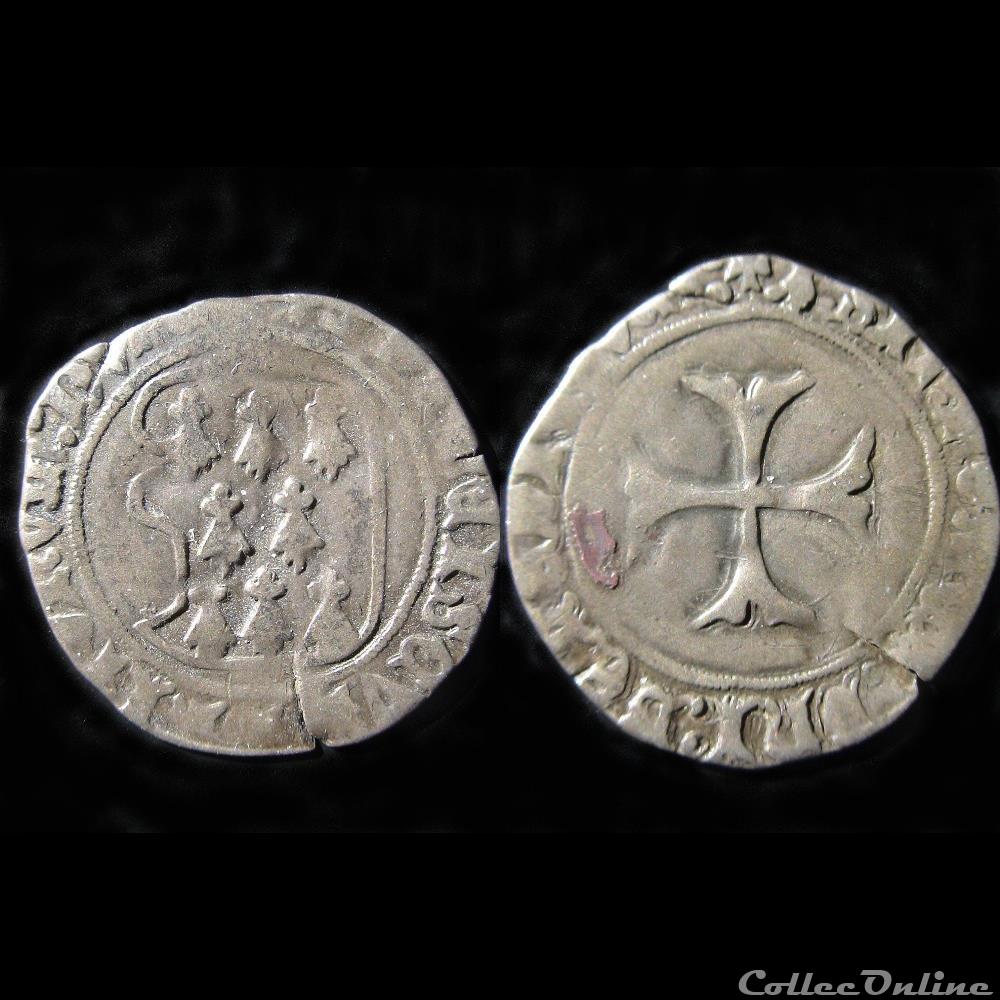 BLANC A LA TARGE FRANCOIS II DE BRETAGNE NANTES 1488 monnaies europe medievale france feodales blanc a la targe francois ii de bretagne nantes 1488