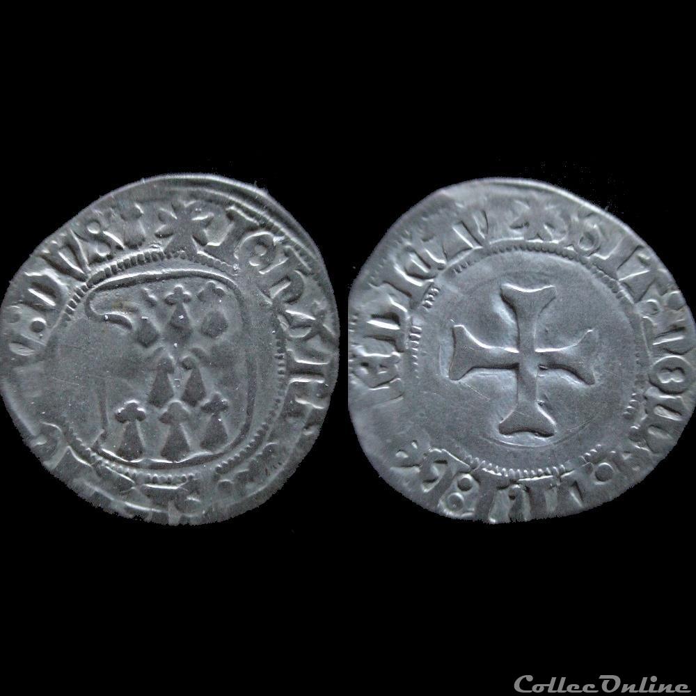 BLANC A LA TARGE JEAN V DE BRETAGNE 1399-1442 REDON monnaie france feodale blanc a la targe jean v de bretagne 1399 1442 redon