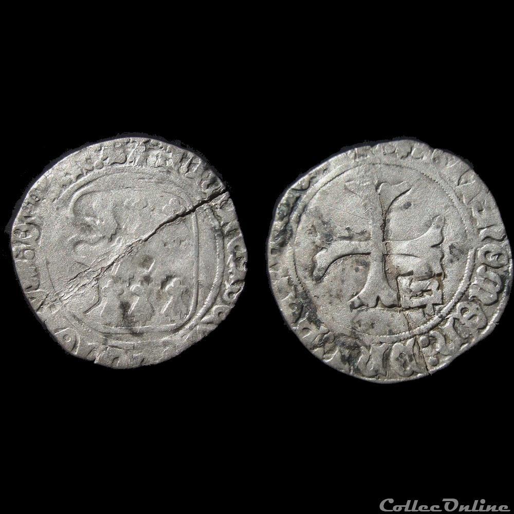 BLANC A LA TARGE FRANCOIS II DE BRETAGNE RENNES CONTREMARQUE 1488 monnaies europe medievale france feodales blanc a la targe francois ii de bretagne rennes contremarque 1488