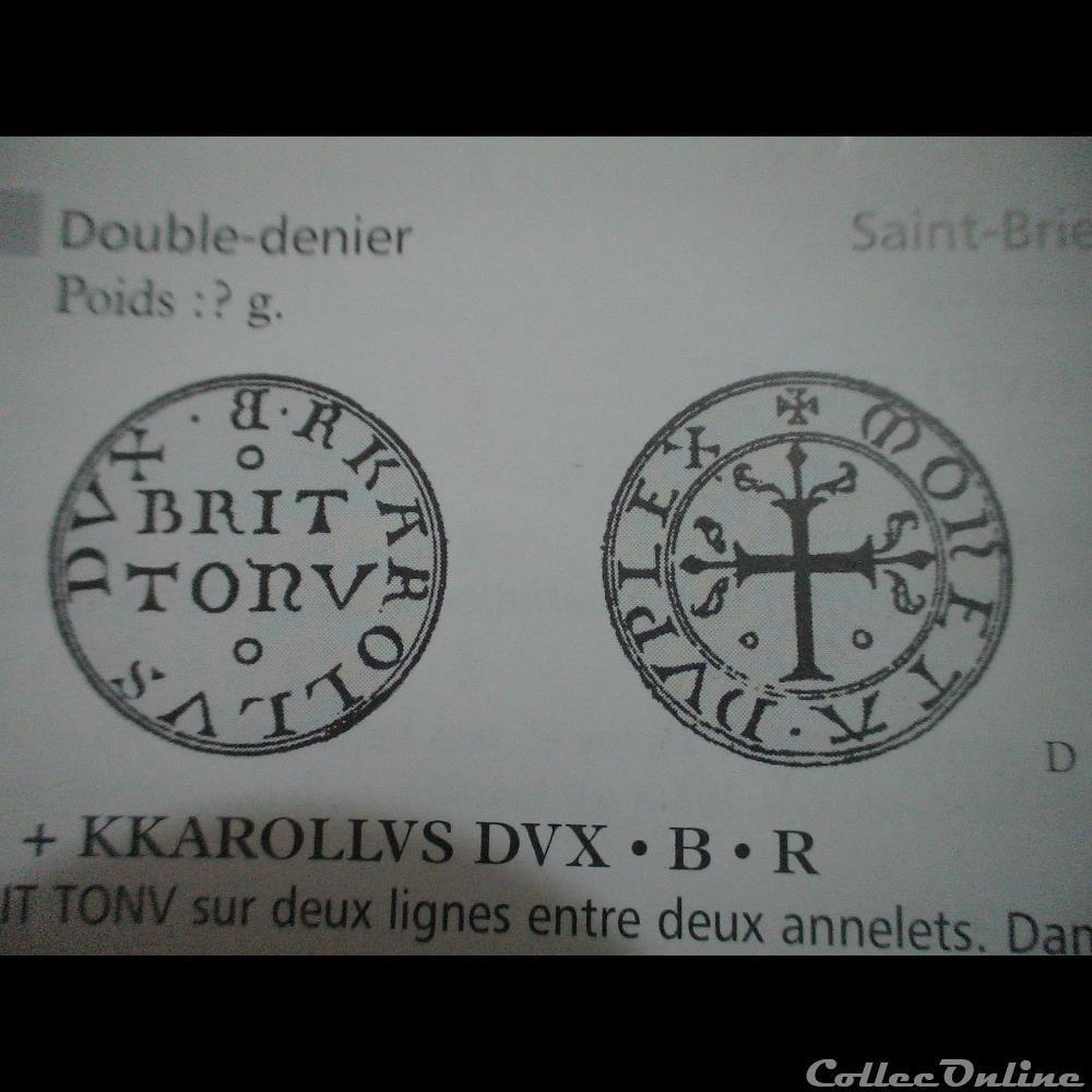 DOUBLE DENIER CHARLES DE BLOIS 1350 SAINT BRIEUC 1er et 2èmeTYPE 4 monnaie france feodale double denier charles de blois 1350 saint brieuc 1er et 2emetype