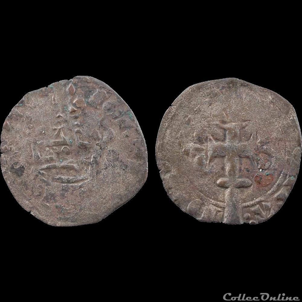 DOUBLE TOURNOIS JEAN IV DE BRETAGNE VARIANTE 1361 3 monnaie france feodale double tournois jean iv de bretagne variante 1361
