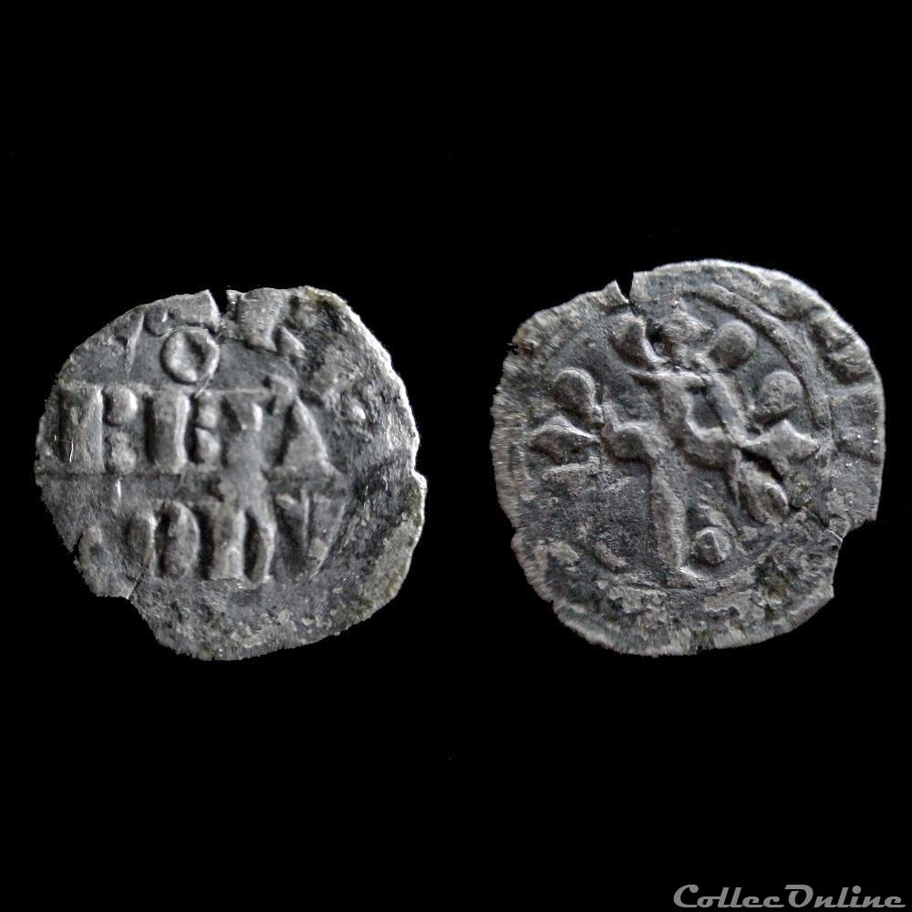 DOUBLE DENIER CHARLES DE BLOIS 1350 SAINT BRIEUC 1er et 2èmeTYPE 2 monnaie france feodale double denier charles de blois 1350 saint brieuc 1er et 2emetype