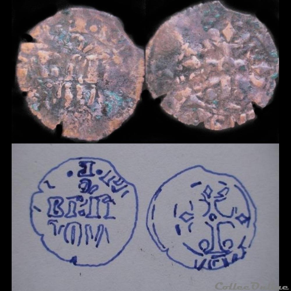 DOUBLE DENIER CHARLES DE BLOIS 1350 SAINT BRIEUC 1er et 2èmeTYPE 3 monnaie france feodale double denier charles de blois 1350 saint brieuc 1er et 2emetype