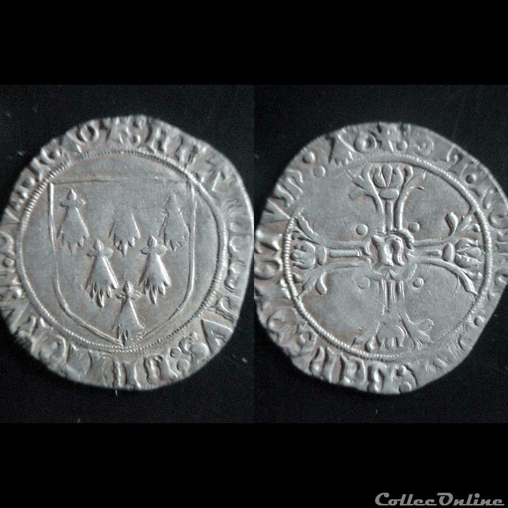 GROS A L'ECUS FRANCOIS II DE BRETAGNE 1486-1488 NANTES monnaie france feodale gros a ecus francois ii de bretagne 1486 1488 nantes