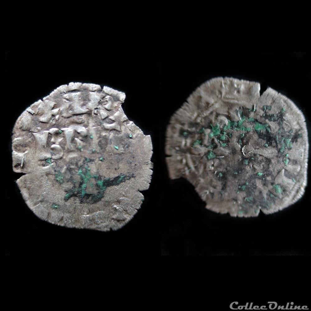 DOUBLE DENIER CHARLES DE BLOIS 1350 SAINT BRIEUC 1er et 2èmeTYPE monnaie france feodale double denier charles de blois 1350 saint brieuc 1er et 2emetype