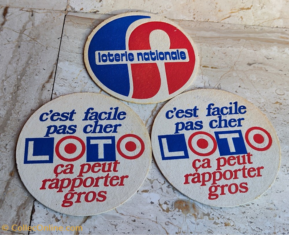 antiquites carton loto 3 sous verres