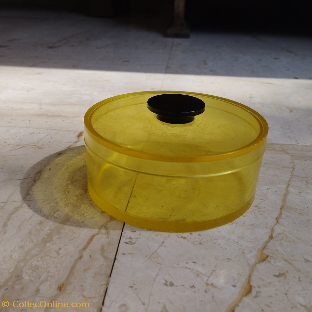 Plastique - Boîte à coton jaune transparent art antiquites boites coffrets plastique boite a coton jaune transparent