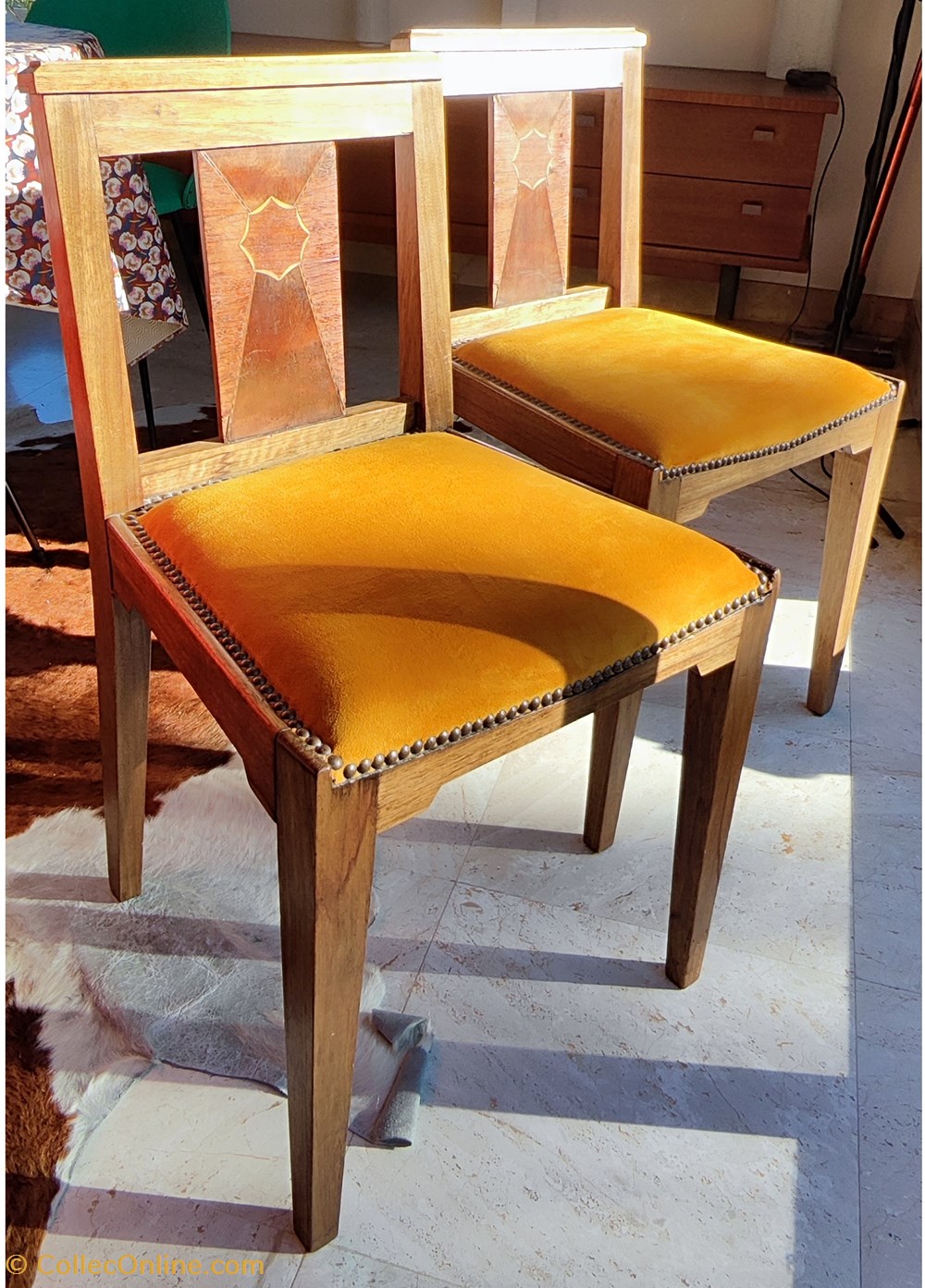 antiquites meubles siege chaise art deco lot de 2 assise en velours poirier placage