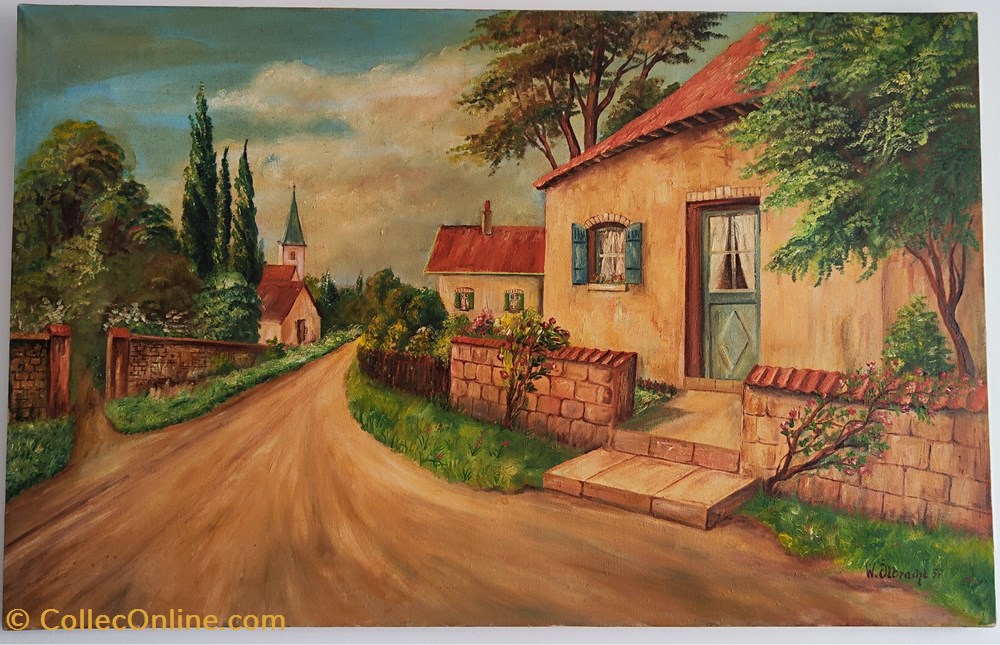 art antiquites peintures dessins 1957 entree du village provencal