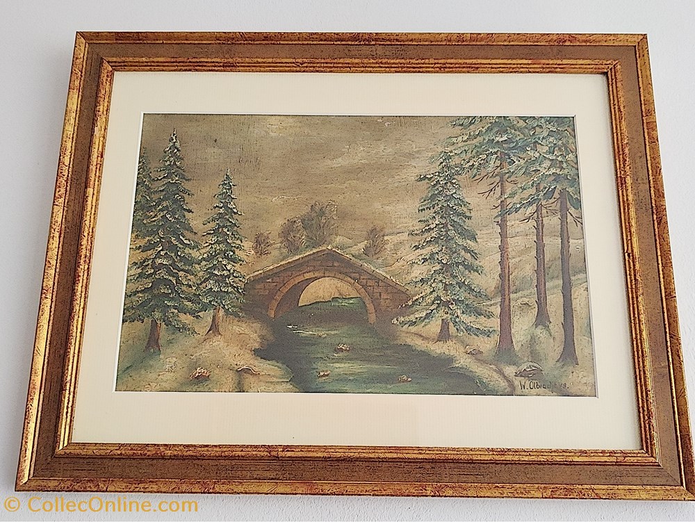 art antiquites peintures dessins 1978 le pont enneige sur la riviere
