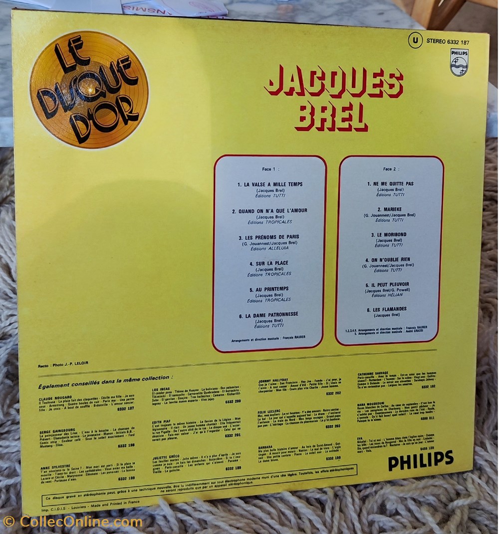 Jacques Brel - Disque d'or musique instruments disques vinyles jacques brel disque or