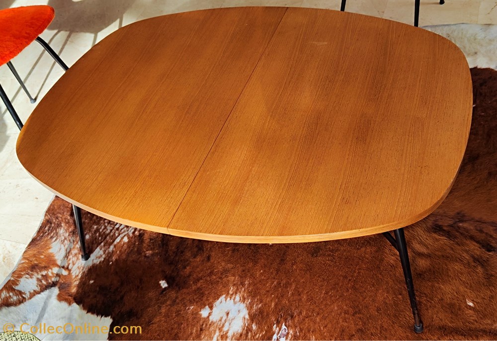 Table - Table à système en métal et bois placage teck 3 art antiquites meubles table table a systeme en metal et bois placage teck