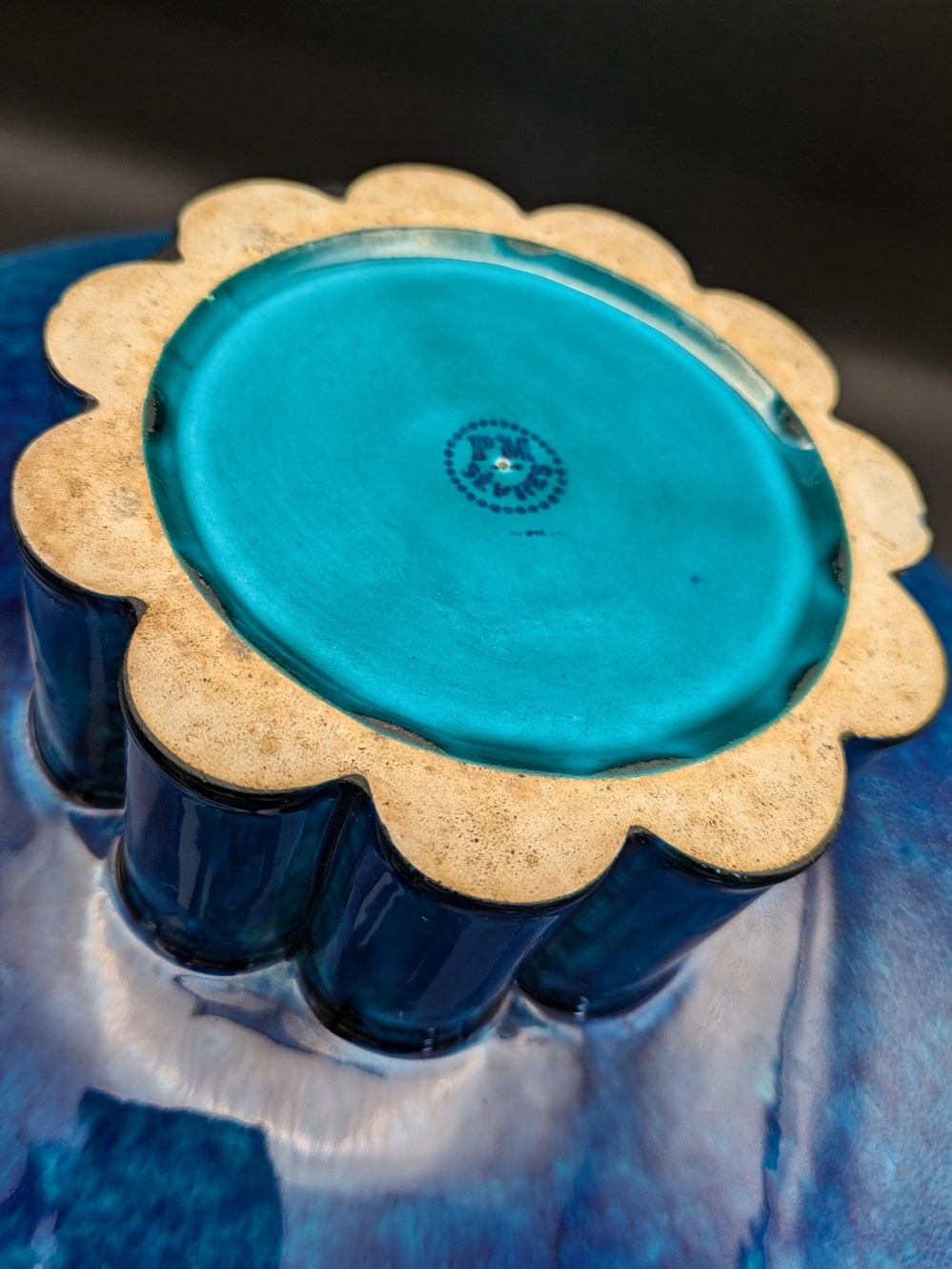 art antiquites ceramique coupe paul millet en ceramique bleu