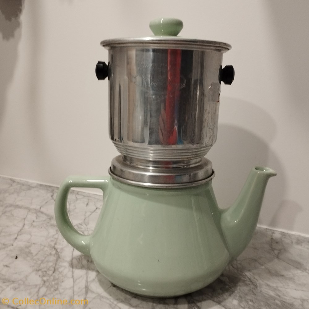 art antiquites ceramiques poteries ceramique cafetiere villeroy boch vintage vert eau