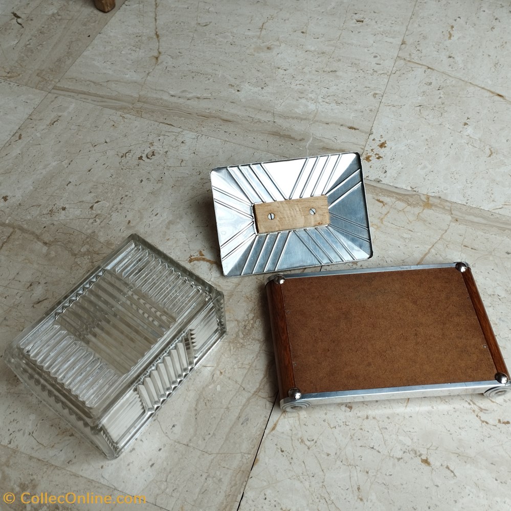 antiquites boites coffrets metal aluminium boite a biscuits art deco aluminium verre bois