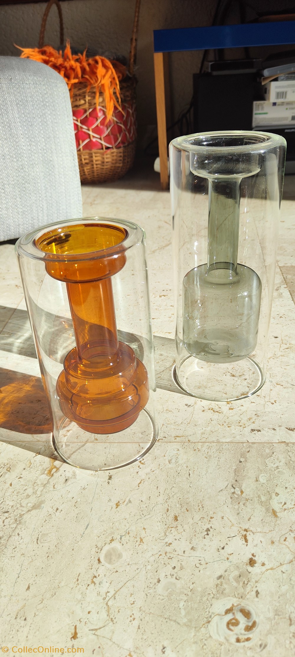 art antiquites verrerie verre vase bensimon soliflore verre bicolore orange