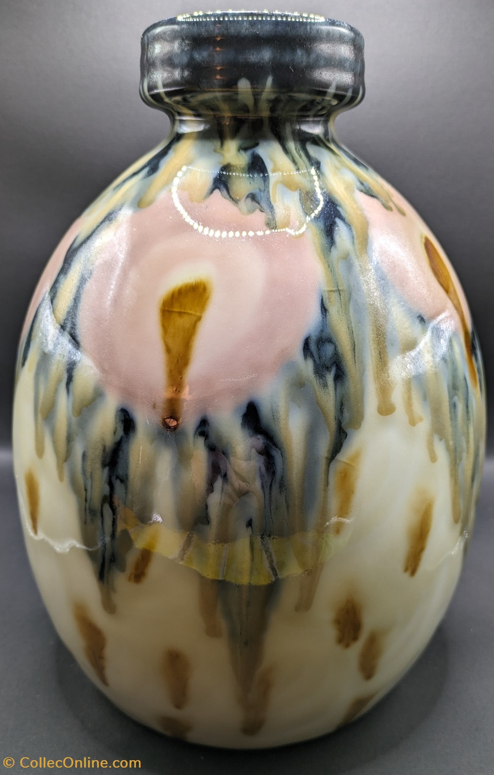art antiquites porcelaine limoges vase camille tharaud a decor nacre rose marron