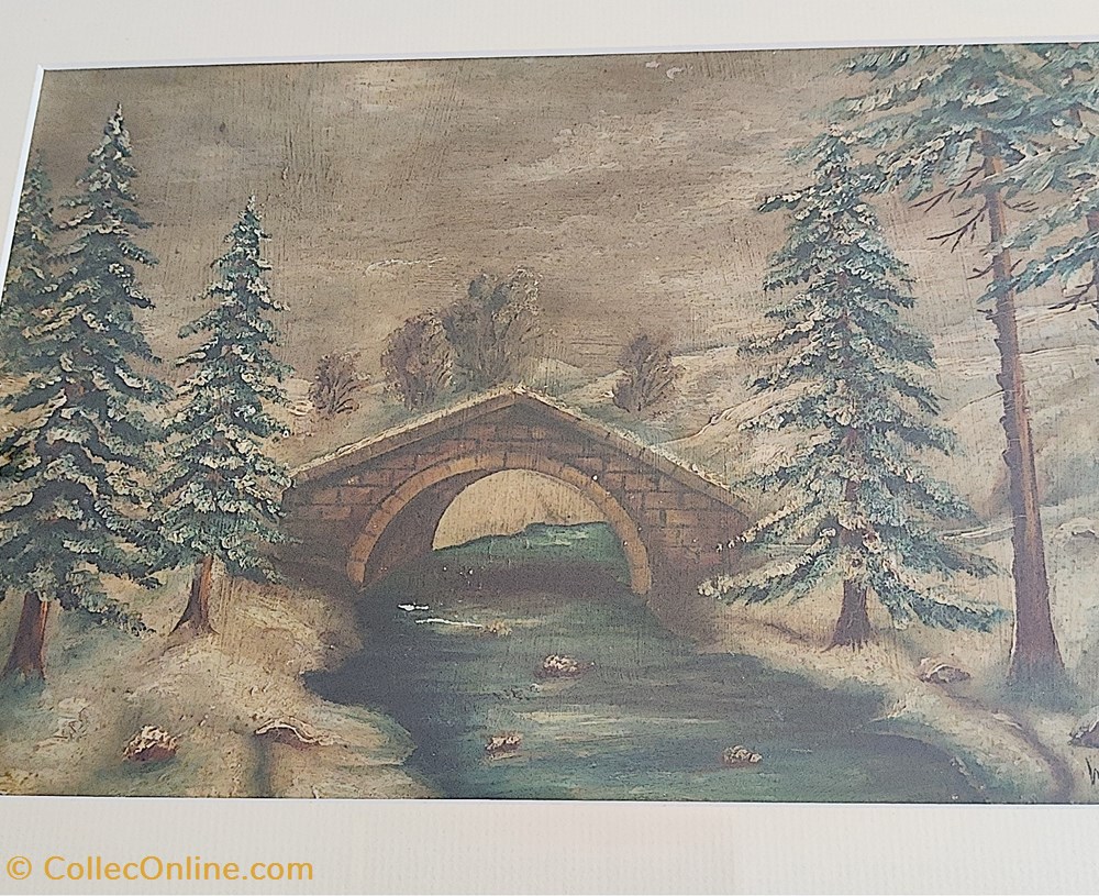 art antiquites peintures dessins 1978 le pont enneige sur la riviere