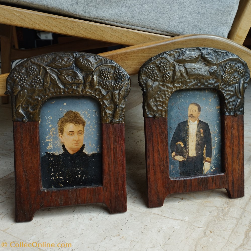 Peinture - Miniatures époque art nouveau encadrées couple antiquites peintures dessins peinture miniatures epoque art nouveau encadrees couple