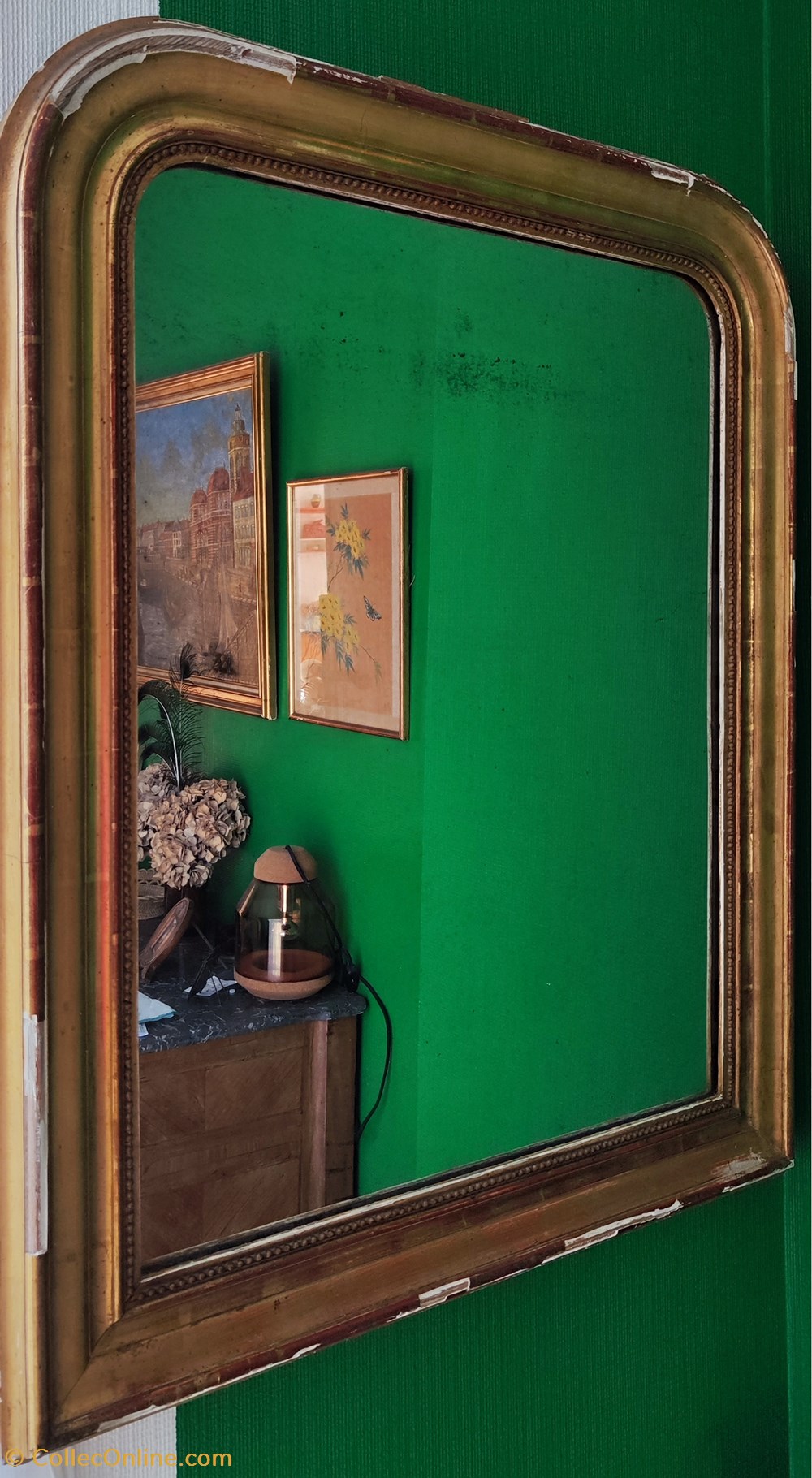 documents anciens affiches miroir trumeau cadre en platre dore