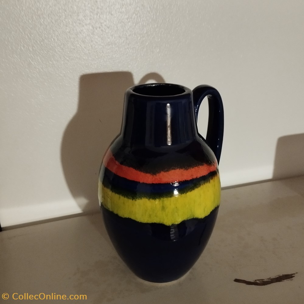 art antiquites ceramiques poteries ceramique pichet germany bleu jaune rouge