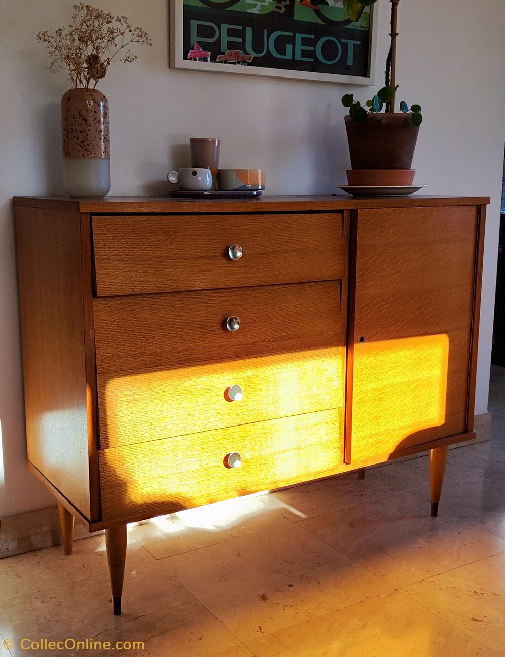 Meuble - Commode 1 porte 4 tiroirs années 60 art antiquites meubles meuble commode 1 porte 4 tiroirs annees 60