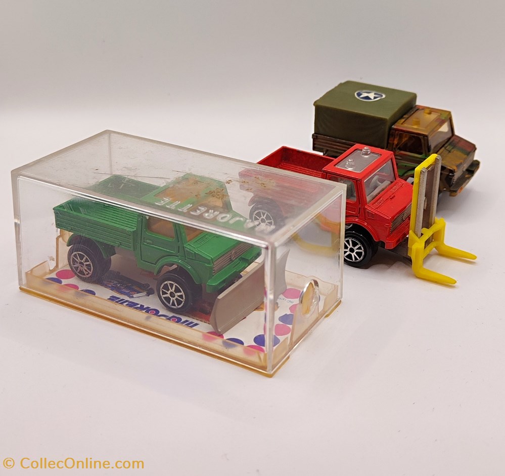 Majorette 200 - Mercedes Unimog chasse neige + militaire + élévateur MIB modeles reduits voitures majorette 200 mercedes unimog chasse neige militaire elevateur mib