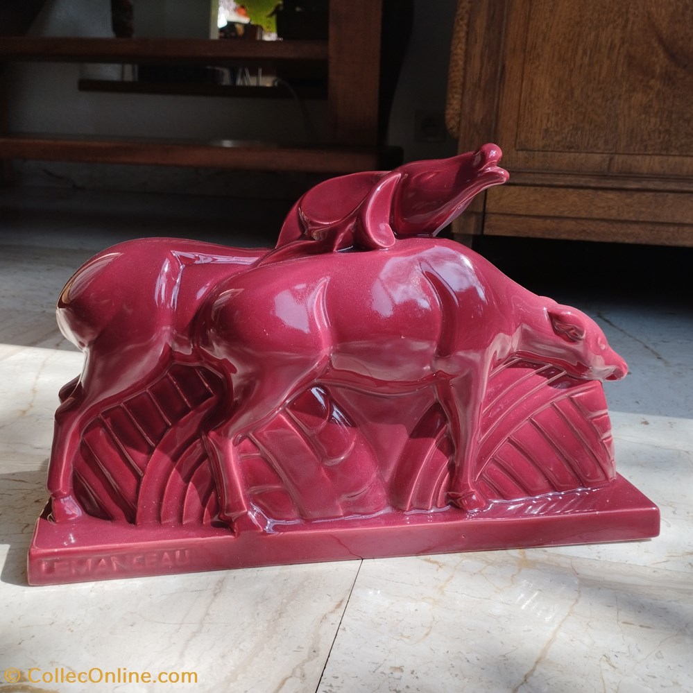 art antiquites ceramiques poteries ceramique naturalisme lemanceau les antilopes lit de vin