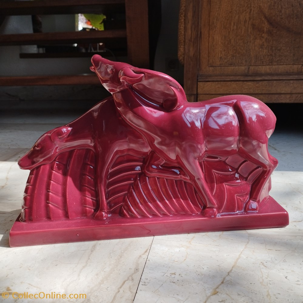 art antiquites ceramiques poteries ceramique naturalisme lemanceau les antilopes lit de vin