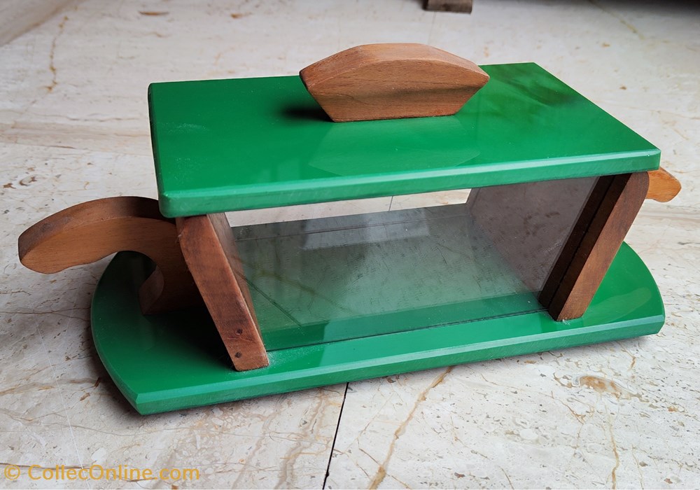 Verre - Boîte à biscuits art déco en verre vert, verre, bois antiquites verre boite a biscuits art deco en verre vert verre bois