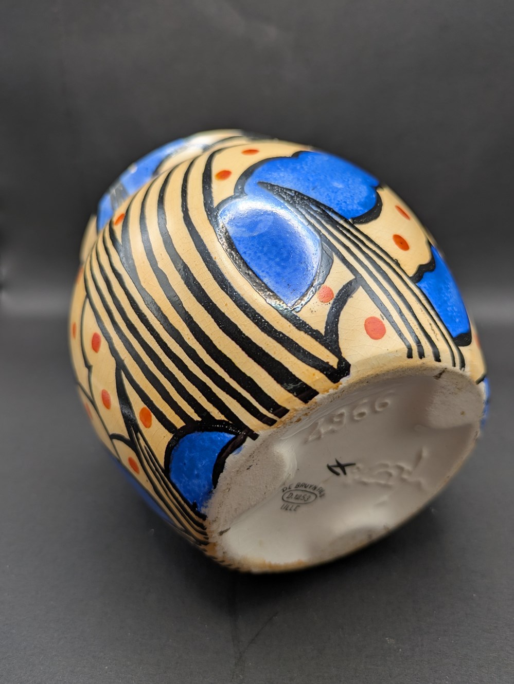 Céramique - Vase cache pot Bruyn Fils Art déco à motif géométrique et de végétation antiquites ceramiques poteries ceramique vase cache pot bruyn fils art deco a motif geometrique et de vegetation