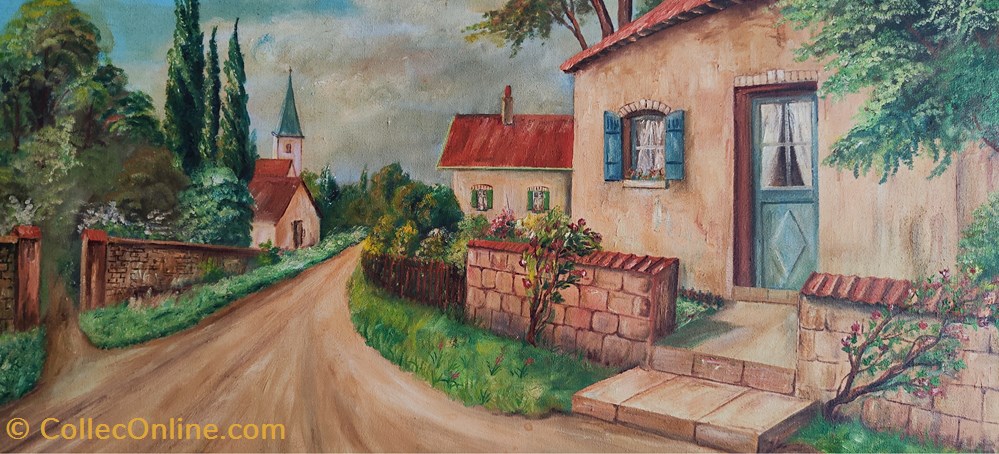 art antiquites peintures dessins 1957 entree du village provencal